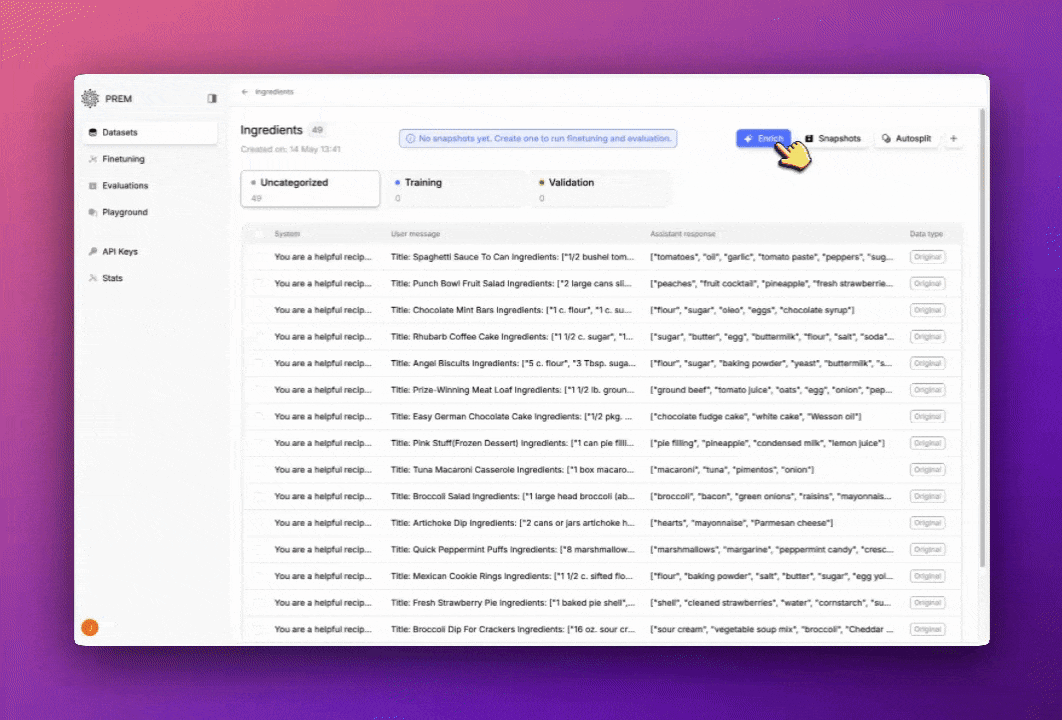 GIF of clicking the enrich dataset button