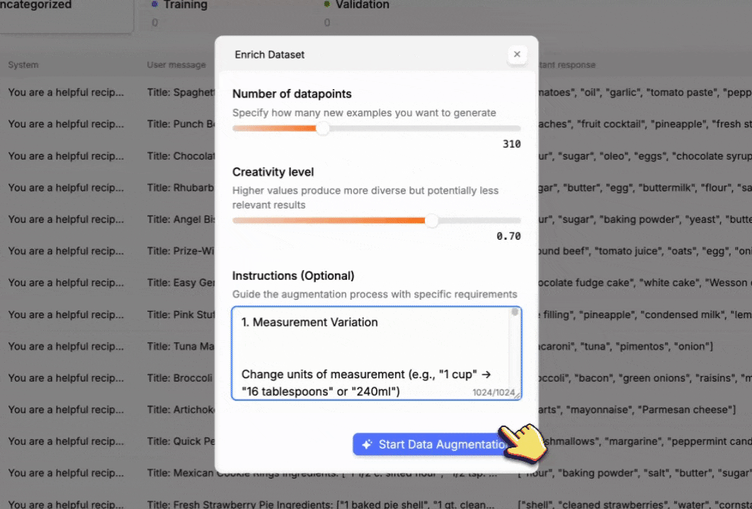 GIF of adding instructions for the augmentation