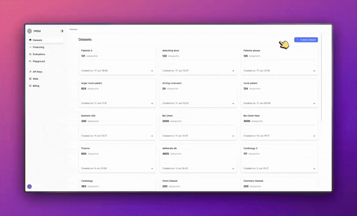 GIF of clicking the create a dataset button