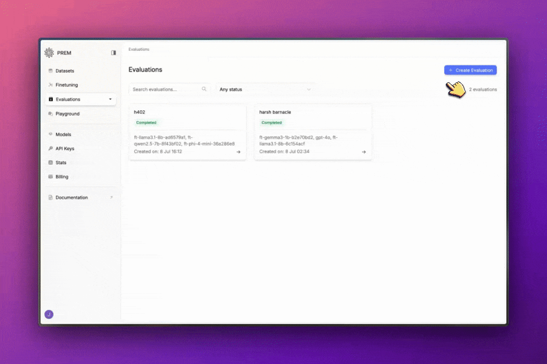 Gif of creating a new evaluation