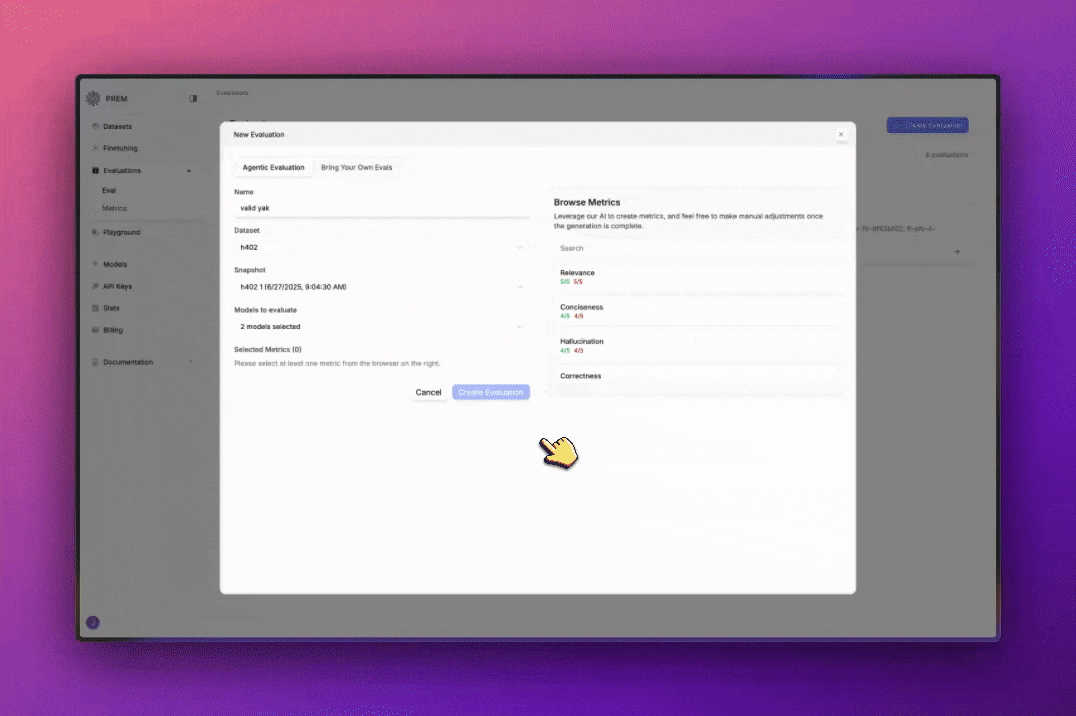 Image of selecting a custom metric