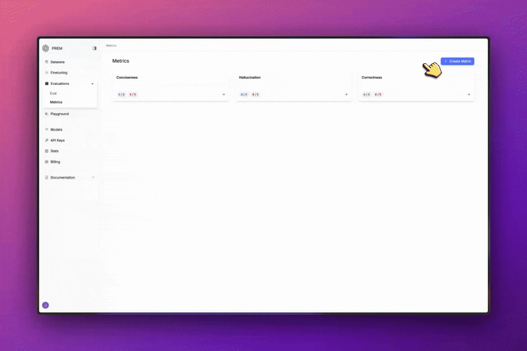 Gif of creating a new metric