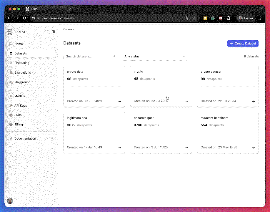 GIF of navigating to synthetic data