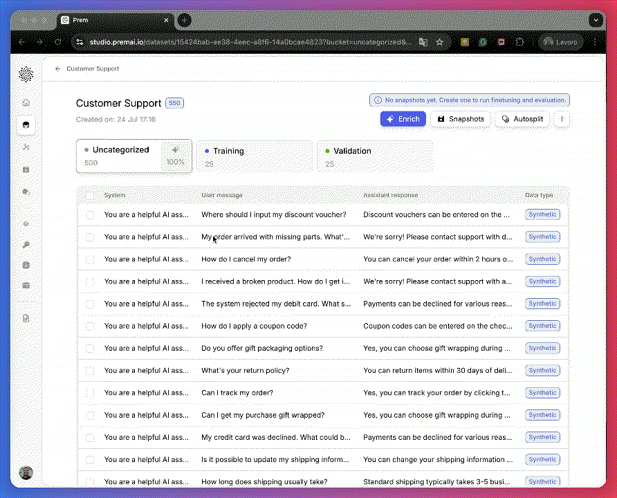 GIF of moving synthetic datapoints to training bucket